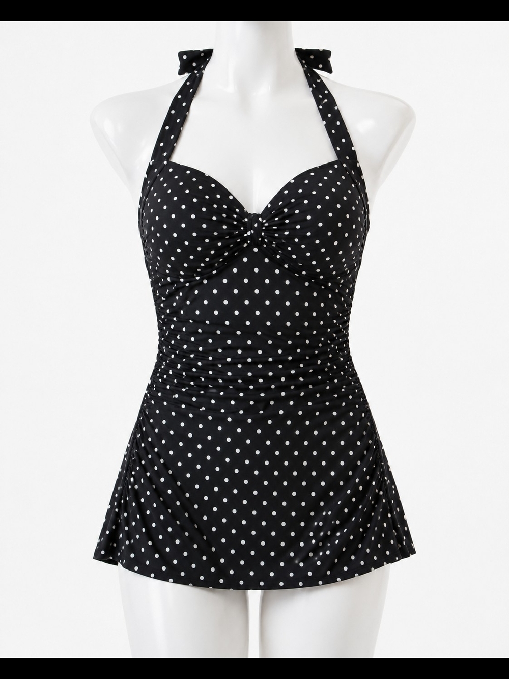 Catalina Black and White Polka Dot Halter Swimdress
